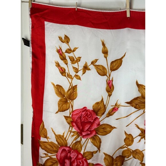 Exclusive Designs Ladies Scarf Roses 30" 100% Acetate Red Pink Cream Hand Wash - Picture 5 of 6